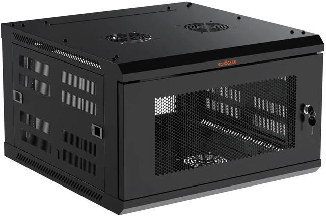 Alt view image 6 of 10 - ECHOGEAR 6U Network Rack - Enclosed Wall Mount Rack Kit Includes 2x 1U Shelves, Pre-Mounted Fan, Lockable Door & Hardware - 600mm Depth Fits All Your AV Gear