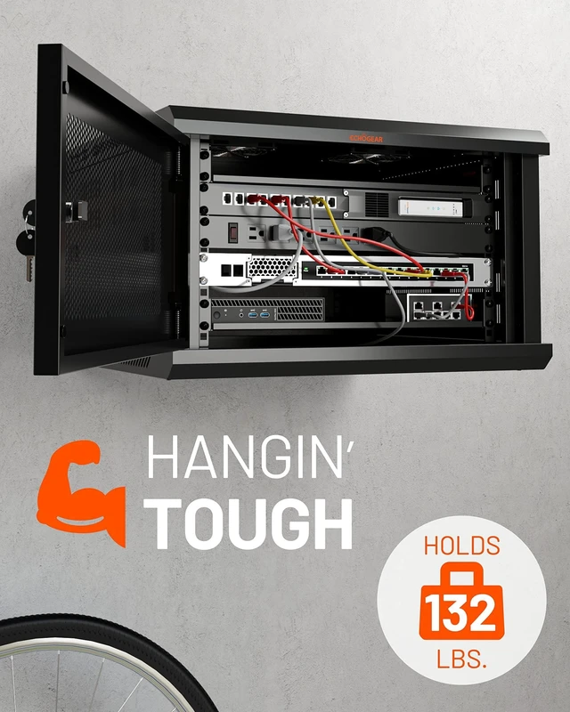 Alt view image 10 of 10 - ECHOGEAR 6U Network Rack - Enclosed Wall Mount Rack Kit Includes 2x 1U Shelves, Pre-Mounted Fan, Lockable Door & Hardware - 600mm Depth Fits All Your AV Gear