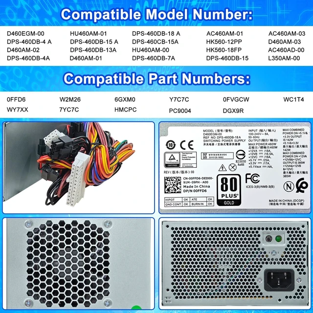 Alt view image 8 of 10 - Upgraded D460EGM-00 D460AM-03 AC460AM-01 0FFD6 460W Power Supply HU460AM-01 PSU Compatible with Dell Precision 3630 T3630 5680 T3640 T3650 Alien-Ware Aurora R7 R6 R5,DPS-460DB-18 A Power Supply