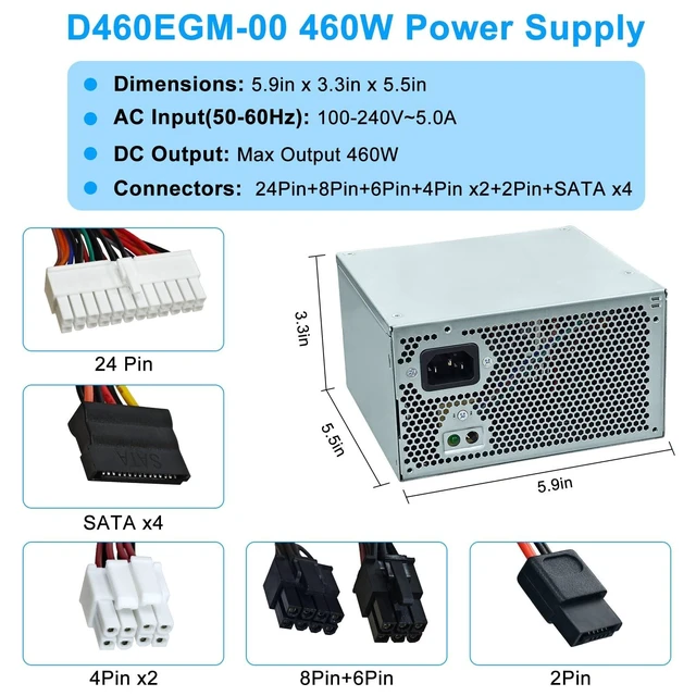 Alt view image 9 of 10 - Upgraded D460EGM-00 D460AM-03 AC460AM-01 0FFD6 460W Power Supply HU460AM-01 PSU Compatible with Dell Precision 3630 T3630 5680 T3640 T3650 Alien-Ware Aurora R7 R6 R5,DPS-460DB-18 A Power Supply