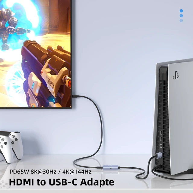 Alt view image 7 of 10 - Maqze 8K@30Hz HDMI 2.1 to USB-C Adapter, 4K@144Hz, 0.5m Graphene Cable with PD 65W Charging,HDMI Male to Type-C Female for USBC Monitor, Laptop, PS5, Xbox