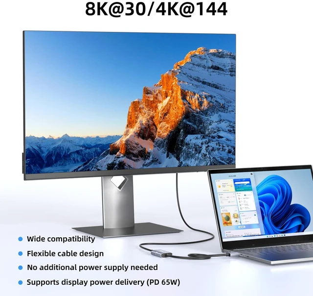 Alt view image 9 of 10 - Maqze 8K@30Hz HDMI 2.1 to USB-C Adapter, 4K@144Hz, 0.5m Graphene Cable with PD 65W Charging,HDMI Male to Type-C Female for USBC Monitor, Laptop, PS5, Xbox