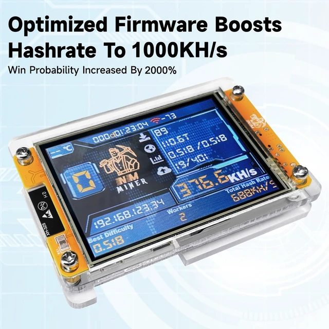 Alt view image 9 of 10 - Bitcoin Miner NerdMiner V2 NMMiner 1060KH/s Bitcoin Lottery Miner 2.8 inch Touchscreen ESP-WROOM-32 ESP32 Development Board Desktop Clock Lucky Nerd Miner Module Crypto BTC Solo Miner Machine