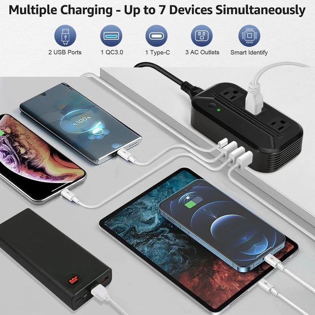 Alt view image 8 of 10 - Voltage Converter 2300W Power Converter 220v to 110v w/ 3 USB + 1 Type C+ 3 AC Outlets, Universal Travel Adapter Converter (Black)