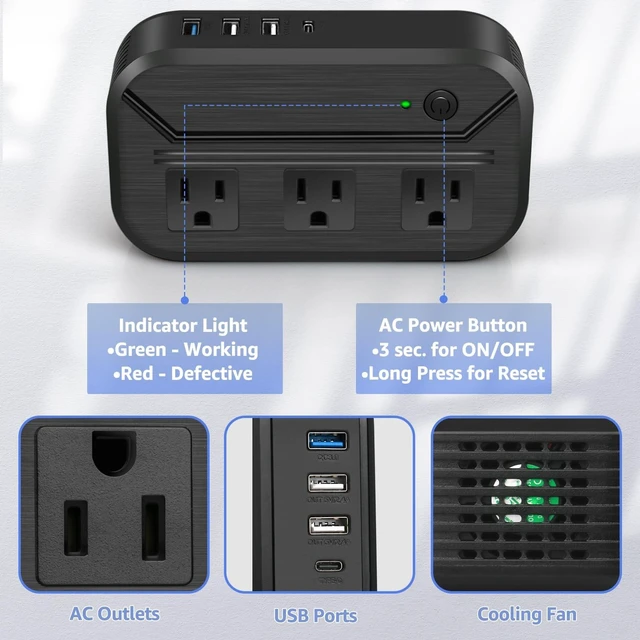 Alt view image 9 of 10 - Voltage Converter 2300W Power Converter 220v to 110v w/ 3 USB + 1 Type C+ 3 AC Outlets, Universal Travel Adapter Converter (Black)