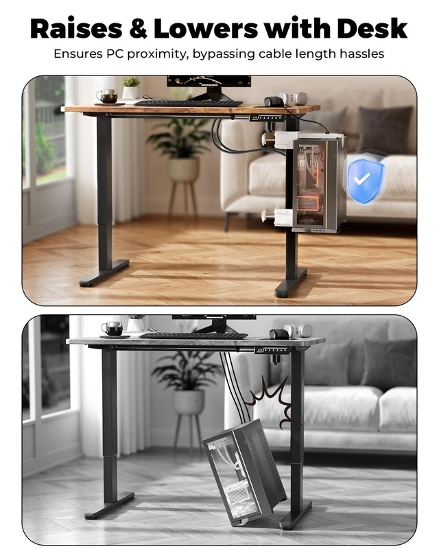 Alt view image 10 of 10 - JOY worker Upgraded Under Desk PC Mount for Standing Desk, Clamp-On Desk Leg Computer Mount with Extra Protective Arms, Adjustable Computer Case CPU Holder Holds Up to 44lbs, White