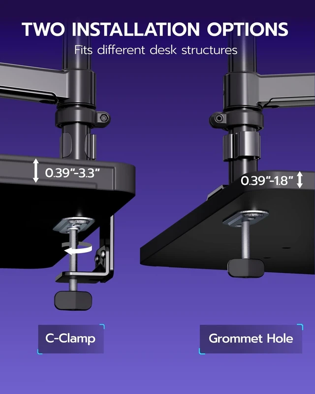 Alt view image 7 of 10 - ARES WING Single Monitor Mount - Ultrawide Monitor Arm for 40 34 32 27 Inch Heavy Duty Curved Screen Up to 26.4 lbs with Clamp/Grommet Desk Mount, 75/100 Vesa Mount, Black
