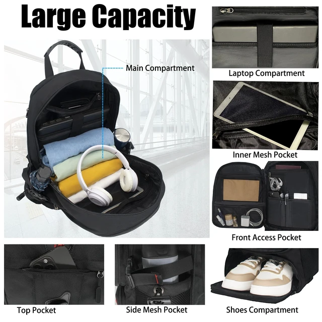 Alt view image 7 of 10 - CLEROLR Travel Laptop Backpack, Extra Large Backpack with USB Charging Port, Anti-Theft Business Work Bag Airline Approved, College Laptop Backpack Fits 18 Inch Laptops for Men/Women