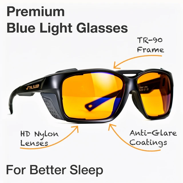Alt view image 7 of 10 - Orange Blue Light Blocking Glasses for Better Sleep - 97% Premium TR90 Wrap Around Amber Computer Migraine Glasses for Women & Men - Gaming Glasses - TV Blue Light Blockers Gamer Glasses