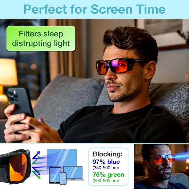 Alt view image 8 of 10 - Orange Blue Light Blocking Glasses for Better Sleep - 97% Premium TR90 Wrap Around Amber Computer Migraine Glasses for Women & Men - Gaming Glasses - TV Blue Light Blockers Gamer Glasses