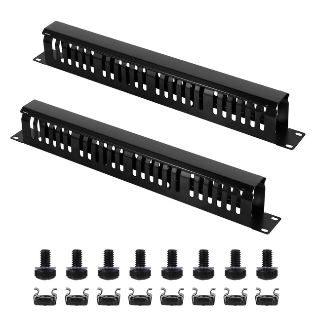 Alt view image 6 of 10 - 2 Pack 19 Inch 1U Server Rack Cable Management -24 Slot Horizontal Rack Mount Cable Manager with Rack Screws - Cable Raceway Wire Duct Channel Track Cord Organizer with Cover for Server Rack & Cabinet