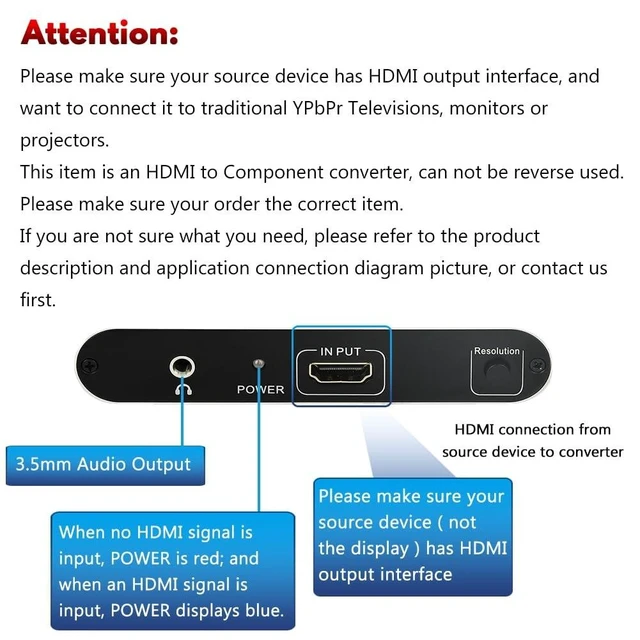 Alt view image 9 of 10 - HDMI to Component Converter, HDMI to YPbPr 5RCA RGB Converter with Scaler Function up to 1080P@60Hz Supports Video Audio Converter Adapter for TV Stick, DVD, PS3, PS4 Etc Black