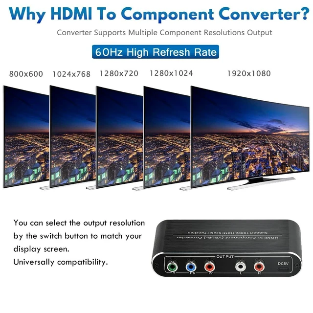 Alt view image 10 of 10 - HDMI to Component Converter, HDMI to YPbPr 5RCA RGB Converter with Scaler Function up to 1080P@60Hz Supports Video Audio Converter Adapter for TV Stick, DVD, PS3, PS4 Etc Black