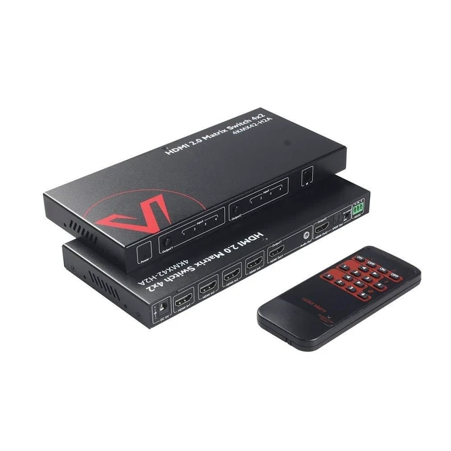 Alt view image 6 of 10 - AV Access HDMI Matrix Switch 4x2 4K@60Hz 4:4:4 HDR ARC/SPDIF 5.1CH, 3.5mm Stereo Audio, Scaler 4K 1080P Synch, HDCP 2.2 18Gbps, API RS232 Matrix Splitter 4 in 2 Out with IR Remote Control