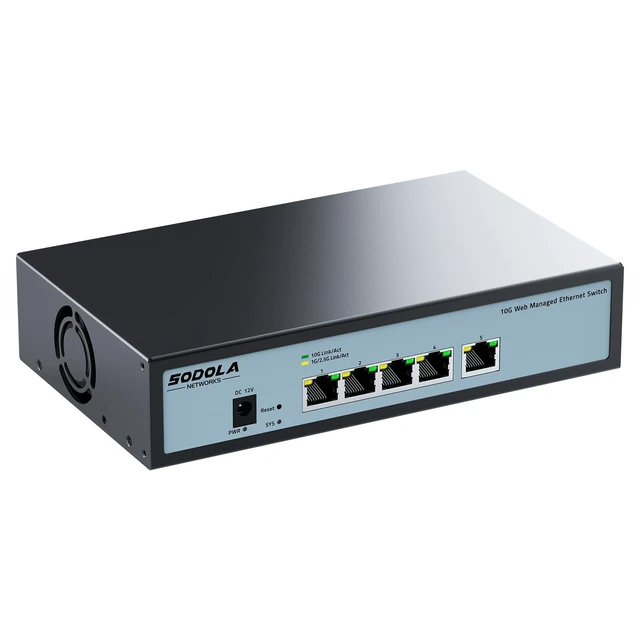 Alt view image 6 of 10 - SODOLA 5 Port 10G Easy Web Managed Switch,5X 10GBase-T Ports- Link Aggregation, QoS,VLAN,IGMP, 10Gb Switch for Network Management