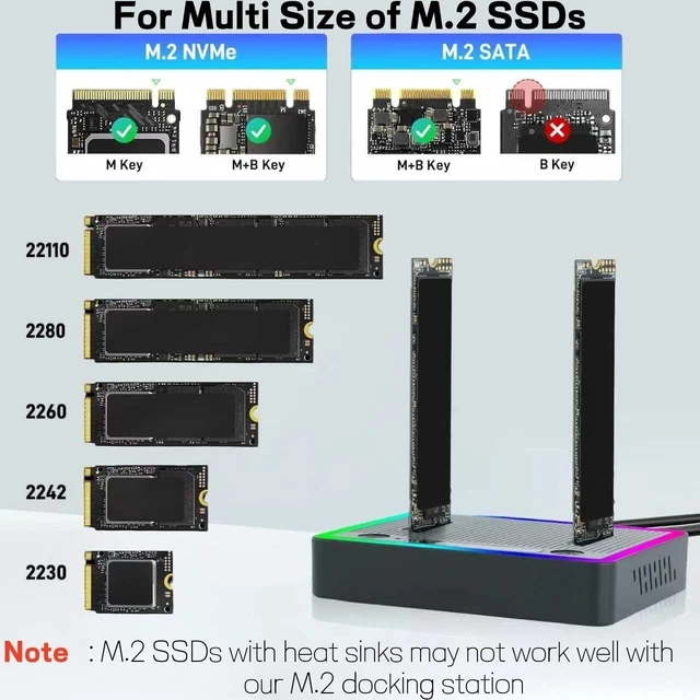 Alt view image 8 of 10 - M.2 NVMe SATA SSD Cloner Dock, Dual NVMe SATA SSD Enclosure, 20Gbps USB3.2 Gen 2X2 SSD to USB Adapter,M.2 Duplicator Cloner for Both (M Key,B+M Key) Tool-Free,Support Offline Clone-RGB Plastic