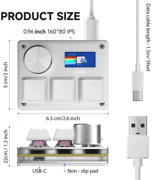 Alt view image 7 of 10 - SAYODEVICE O3C Rapid Trigger Hall Effect Keyboard Suitable for OSU and Geometry Dash Rhythm Game Macro Keypad with Magnetic Linear Switches (Silvery, Gateron KS-20 White Switch)