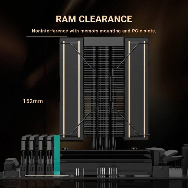 Alt view image 8 of 10 - ID-COOLING FROZN A410 GDL Limited Edition CPU Cooler, 2x120mm FDB Fans in Push-Pull Configuration, 100% RAM Clearance, Black Air Cooler with Golden Lines Decorated, Support Intel and AMD Sockets