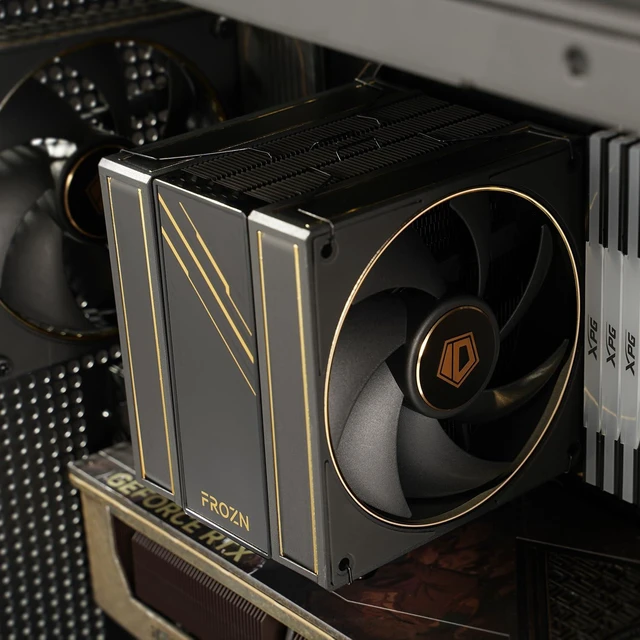Alt view image 10 of 10 - ID-COOLING FROZN A410 GDL Limited Edition CPU Cooler, 2x120mm FDB Fans in Push-Pull Configuration, 100% RAM Clearance, Black Air Cooler with Golden Lines Decorated, Support Intel and AMD Sockets