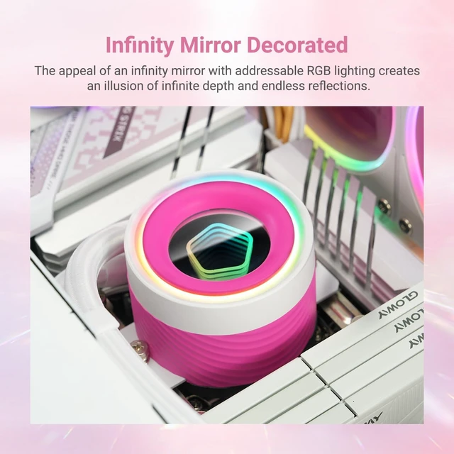 Alt view image 7 of 10 - ID-COOLING FX360 INF Pink Edition 360mm Liquid CPU Cooler, AIO Cooler with ARGB Infinity Mirror Effect, 3x120mm Daisy-Chained Fans Low-Noise Operating 29.9dB(A) Max., Intel & AMD Compatible