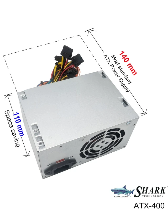 Alt view image 7 of 10 - SHARK TECHNOLOGY 400W ATX 12V V2.1 Internal PC Power Supply with Strong Turbo Fan for Desktop Tower Computer