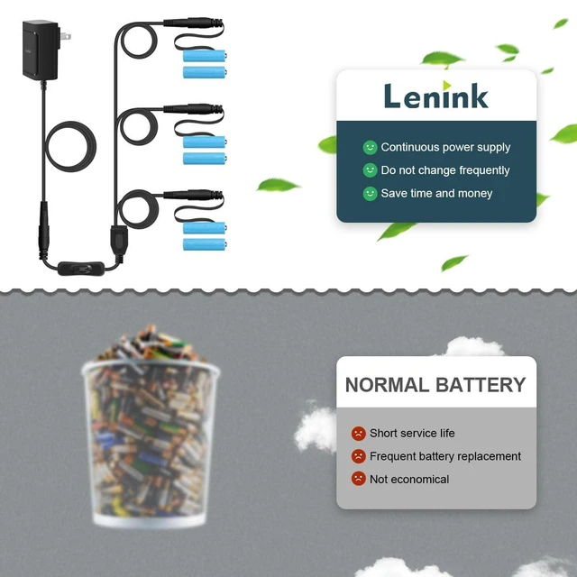 Alt view image 10 of 10 - Lenink 1 to 3 AC Power Supply Adapter Kit with On/Off Switch, Battery Replacement for AA Battery (Black)