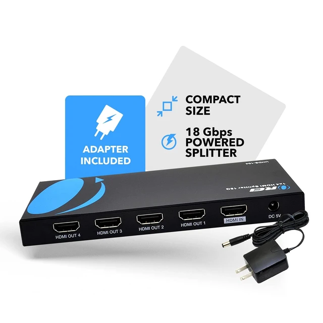 Alt view image 8 of 10 - OREI UltraHD 4K @ 60 Hz 1 X 4 HDMI Splitter 1 in 4 Out 4 Port 4: 8-Bit - HDMI 2.0, HDCP 2.0, 18 Gbps, EDID, Duplicate / Mirror 4K Screens - UHDS-104