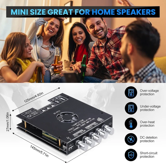 Alt view image 10 of 10 - Bluetooth Amplifier Board, ZK-HT21 2.1 Channel 160W x 2+220W Subwoofer Stereo Mini Audio Power Amplifier Module TDA7498E HiFi Chips,BT USB AUX Input DC 15-36V for DIY Home Speakers