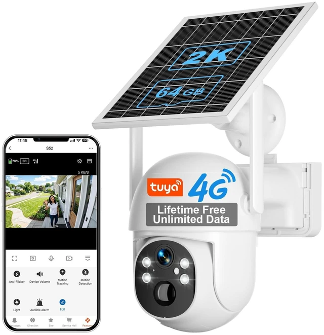 Alt view image 6 of 10 - SANSCO 4G LTE Cellular Solar Security Camera Wireless Outdoor, Lifetime Free Unlimited Data, NO WiFi 2K Color Night Vision, PTZ 360 View, 2 Way Audio, Motion Detection, Built-in SIM Card, 64G T