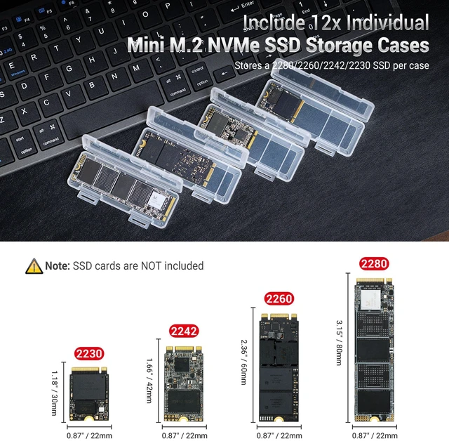 Alt view image 7 of 10 - Dual Protect Hard M.2 SSD Holder with 12 PCS Individual Clear M.2 NVMe Case for M.2 2280 2260 2242 2230 SSDs Storage, Water-Resistant & Shockproof M.2 2280 SSD Card Case with Label & Notepaper
