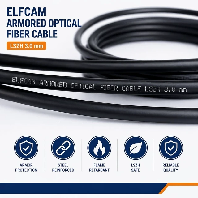 Alt view image 9 of 10 - Elfcam - 20m/65.6ft Outdoor and Indoor Shielded Armored Fiber Optic Cable LC/UPC to LC/UPC OS2 Singlemode Duplex 9/125m LSZH, Black 20 Meters