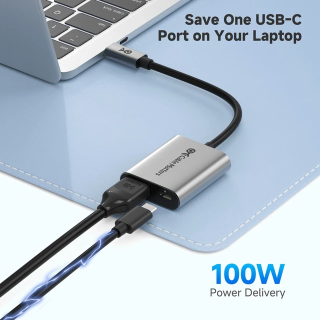Alt view image 8 of 10 - Cable Matters 48Gbps USB C to HDMI 2.1 Adapter with 100W Charging, 4K 240Hz /8K 60Hz HDR - Thunderbolt 4 Compatible with iPhone 16/15 Pro Max (Max Resolution on Any MacBook is 4K@60Hz)