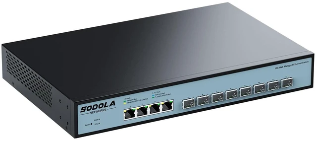 Alt view image 6 of 10 - SODOLA 12 Port 10Gb Managed Switch, 8x10G SFP+ & 4x10GBase-T Ports, Fan Cooling, Support 1U Rack Mount, Web GUI for LACP/QoS/VLAN/SNMP 10G Multi-gig Network Switch