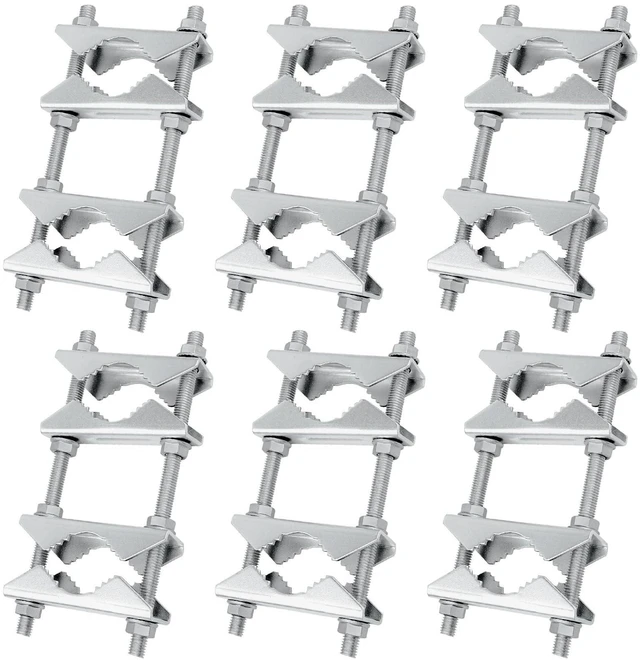 Alt view image 6 of 10 - 6 Pack Antenna Mast Clamp 2 inch Pole to Pole Mounting Kits Heavy Duty Mast to Mast Bracket with V Jaw Block for TV CB Ham Antenna, Weather Station, Pipes
