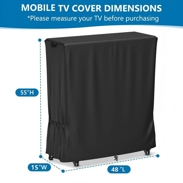 Alt view image 7 of 10 - STARTWO Outdoor TV Cover Weatherproof, Waterproof Rolling TV Stand Cover with Windproof Buckles,Heavy Duty Oxford Fabric TV Screen Protection Covers for Portable TV Stand On Wheels48"L x 15"W x 55"H