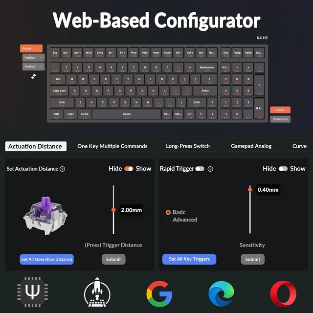 Alt view image 10 of 10 - Keychron K4 HE 96% Wireless RGB Hall Effect Keyboard, Gateron Magnetic Switch, Analog Mode & Rapid Trigger, QMK/VIA, 2.4GHz/BT5.2/USB-C, Multitasker for Mac/Windows/Linux, Wood Accent Frame - Black