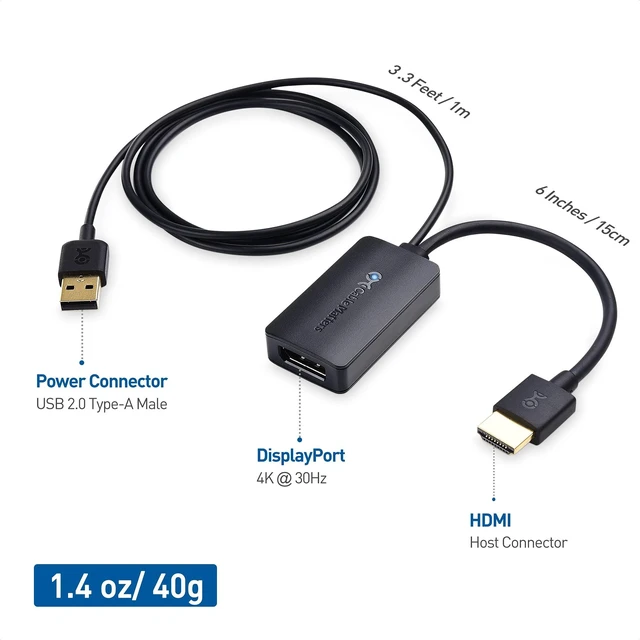 Alt view image 7 of 10 - Cable Matters HDMI to DisplayPort Adapter (HDMI to DP Adapter) with 4K Video Resolution Support