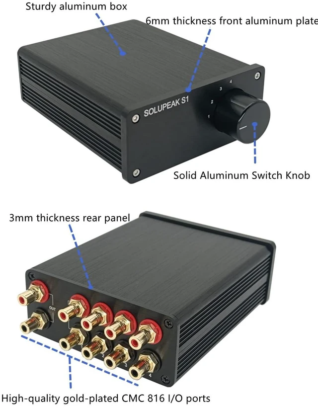 Alt view image 7 of 10 - SOLUPEAK RCA Switch Stereo 4 in 1 Out Audio Signal Source Switcher HiFi Input Selector Splitter Box S1