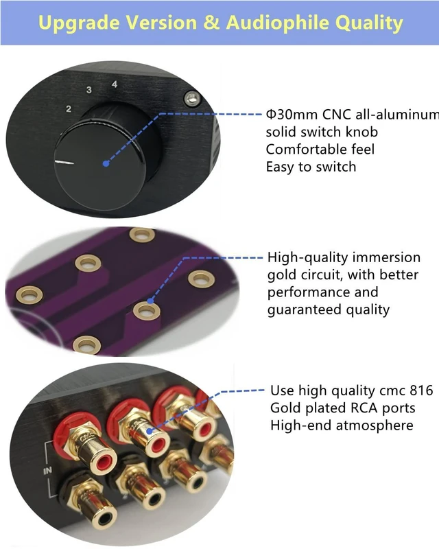 Alt view image 8 of 10 - SOLUPEAK RCA Switch Stereo 4 in 1 Out Audio Signal Source Switcher HiFi Input Selector Splitter Box S1