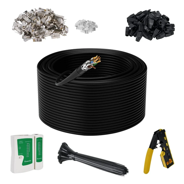 Alt view image 6 of 10 - Cat 7 Outdoor Ethernet Bulk Cable 300 FT With Tool Kits, Adoreen 10Gbps Heavy Shielded Internet Cable,24AWG Solid Copper,POE,UL CMR,S/FTP,Direct Burial&Indoor,Cat6A Cat7 Cat 6E Cat 6 Network RJ45 Cord