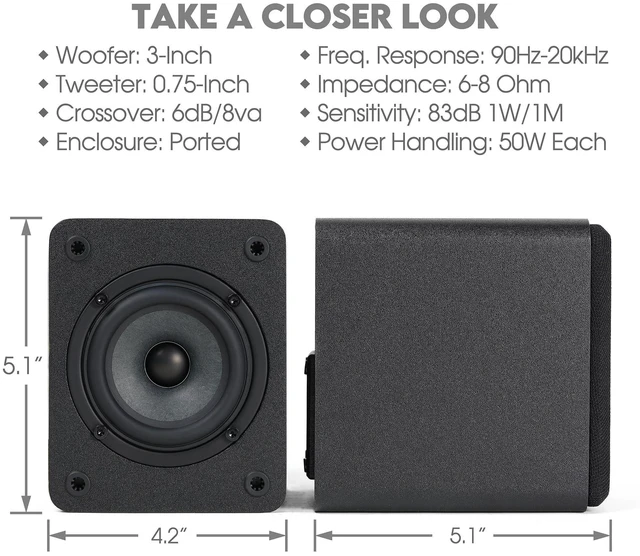 Alt view image 10 of 10 - Micca COVO-S 2-Way Passive Bookshelf Speakers, Amplifier Required, Not for Turntable, 3-Inch Woofer, 0.75-Inch Tweeter, Wall Mountable, Pair, Black