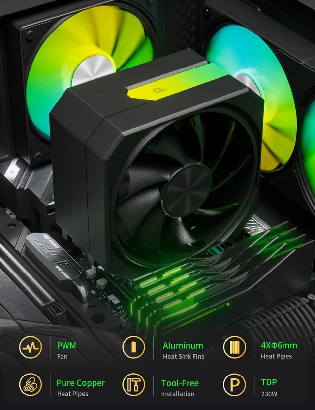 Alt view image 10 of 10 - CPU Air Cooler with 4X6mm Heat Pipes,120mm Fan ARGB CPU Cooler 1650rmp,CPU Air Cooler AMD AM5/AM4/AM3 Series,CPU Air Cooler 6.1 Height Compatible with Intel LGA 1700/1851/1155/1156/2011/2066(Black)