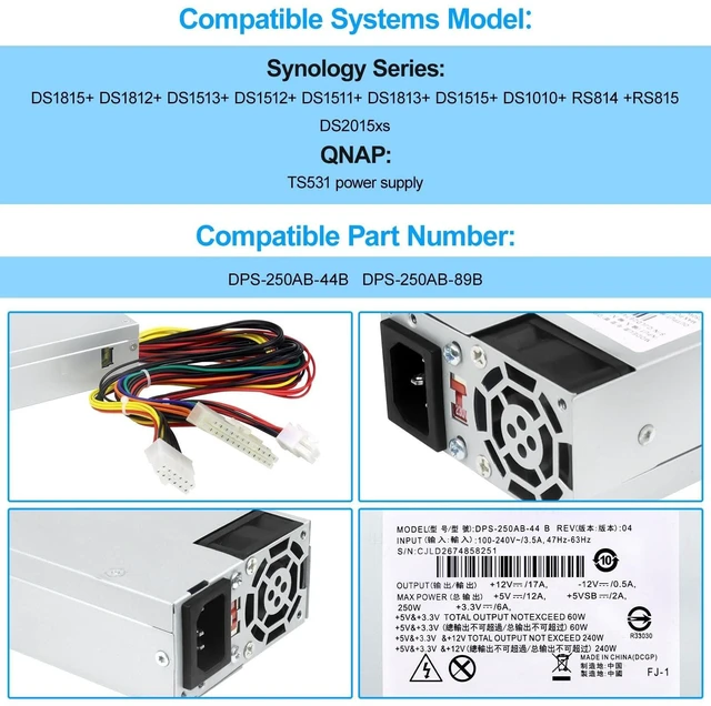 Alt view image 7 of 10 - S-Union Upgraded DS1815+ 250W Power Supply Compatible with Synology DS1815+ DS1812+ DS1513+ DS1512+ DS1010+ RS814 +RS815 DS2015xs DS1511+ DS1813+ DS1515+ QNAP TS531 DPS-250AB-44B New Power Supply