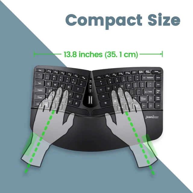 Alt view image 7 of 10 - Perixx PERIDUO-606 Wireless Mini Ergonomic Keyboard with Portable Vertical Mouse - Adjustable Palm Rest Stand - Membrane Low Profile Keys - US English