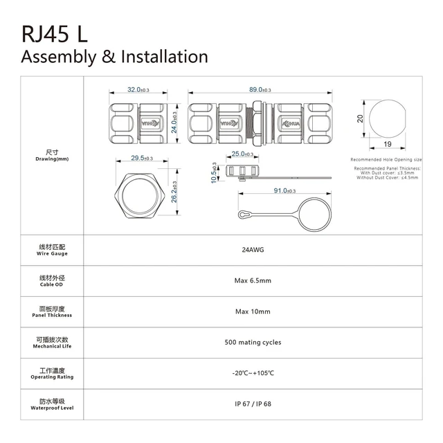 Alt view image 10 of 10 - AOHUA Waterproof RJ45 Coupler, (3-Pack) Rj45 Panel Mount Connector, IP68 Shielded Ethernet Coupler with Dust Cover for Outdoor Cat5/Cat6/Cat7 Internet Cable (AH-RJ45-08Z01132)