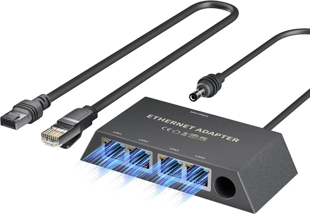 Alt view image 7 of 12 - Starlink Gen 3/Mini Ethernet Adapter Multi Ports Starlink Mini Ethernet Cable Network Adaptor 4 RJ45 Outputs Simultaneously Up to 1 Gbps