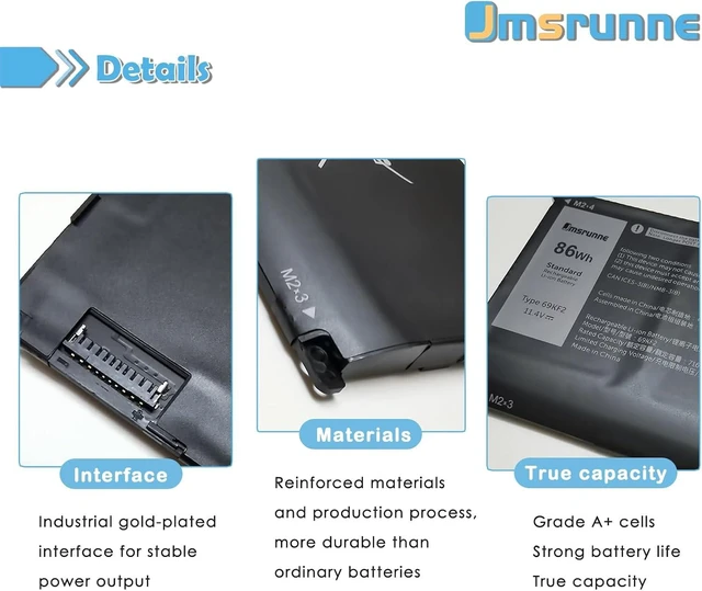 Alt view image 10 of 14 - 86Wh 69KF2 Laptop Battery Replacement for Dell Alienware M15 (R3 R4 R5 R6 R7) M17(R3 R4) Precision 5550 5560 XPS 15 9500 9510 Vostro 7510 7610 Series 7167mAh 11.4V