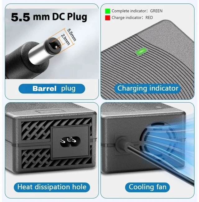 Alt view image 12 of 12 - HERISKEER 54.6V 3A Fast Charger (5.5mm Barrel) for 48V Battery Rad Power, Lectric XP 2.0 3.0, Gotrax, Himiway Cruiser, Aventon, Ecotric, TotGuard, Hiboy, ViVi, Jasion eb7, 48-54.6 Volt 3 Amp Electric