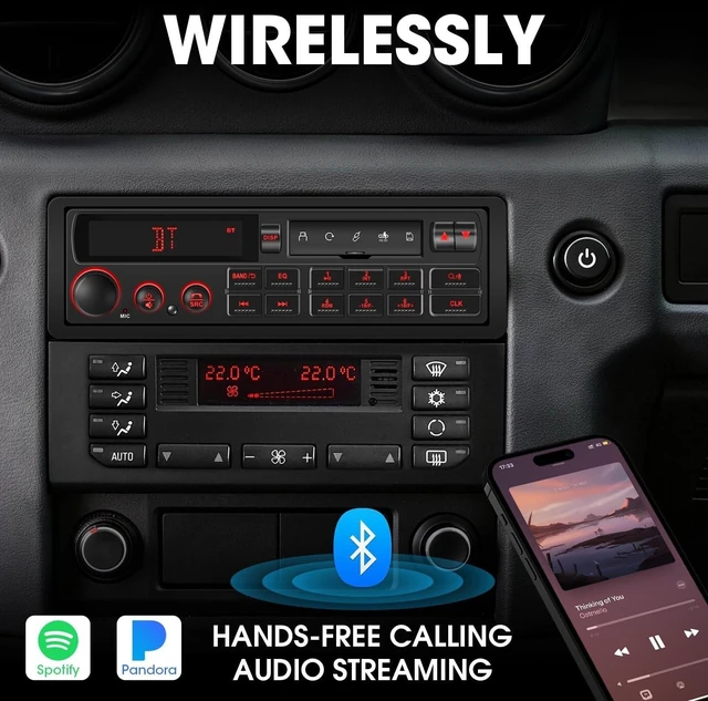 Alt view image 12 of 12 - Retro Single Din Car Stereo: European Vintage Radio for Classic Vehicles - Orange Display Bluetooth 4-CHN 2 Subwoofer Outputs AM FM USB SD AUX Type-C Charge