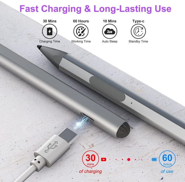 Alt view image 11 of 14 - Surface Pen - Surface Pro Pen Stylus for Surface Pro 11/9/10/8/X/7/6/5/4/3, USB-C Fast Charge, 4096 Pressure Sensitivity, Palm Rejection Surface Pen for Surface Go 2/3/4/Book/Laptop/Studio